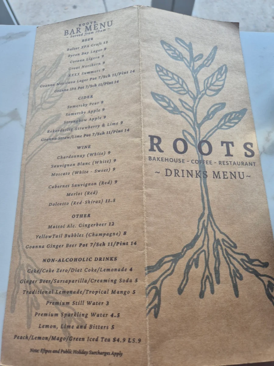 Menu, Roots Collective Cafe