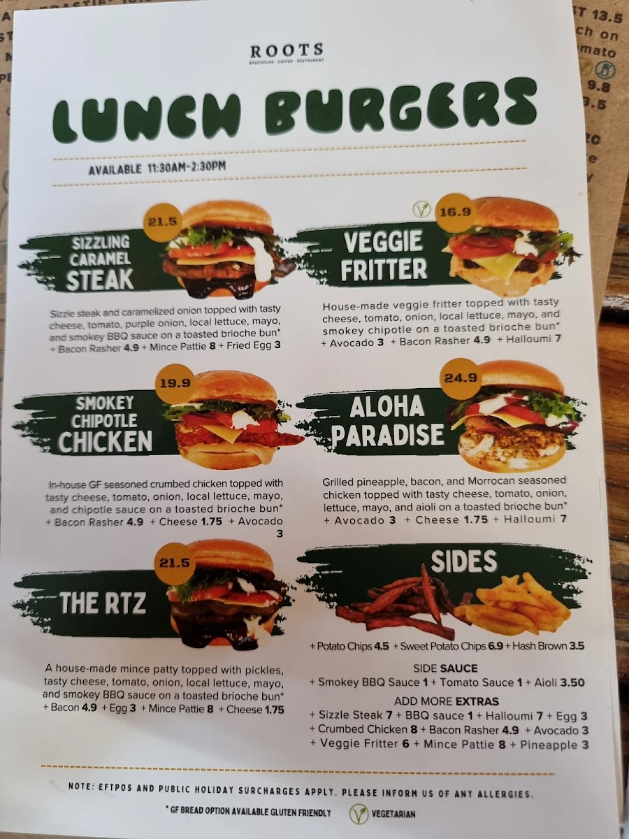 Menu, Roots Collective Cafe