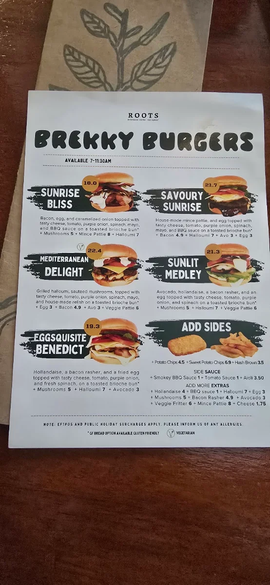 Menu, Roots Collective Cafe