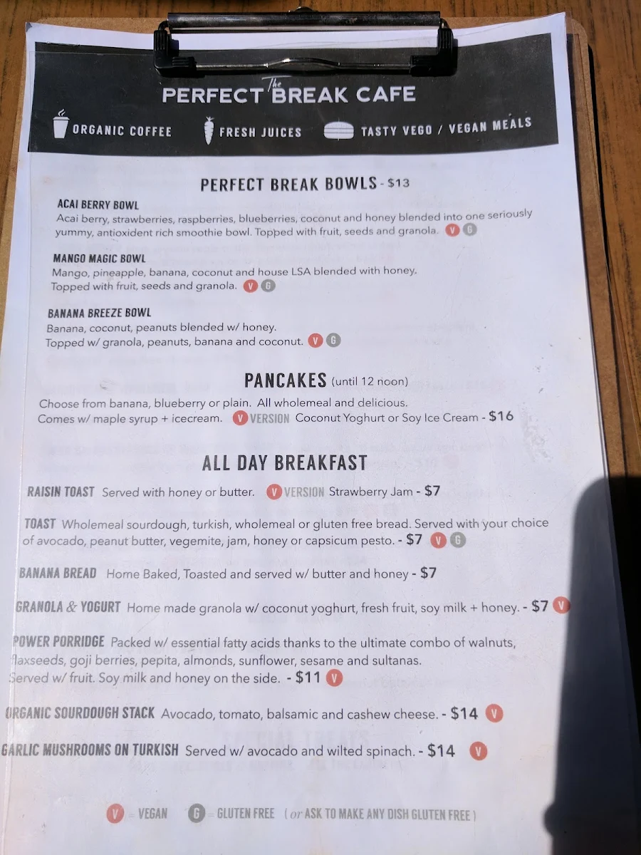 Menu, The Perfect Break Cafe