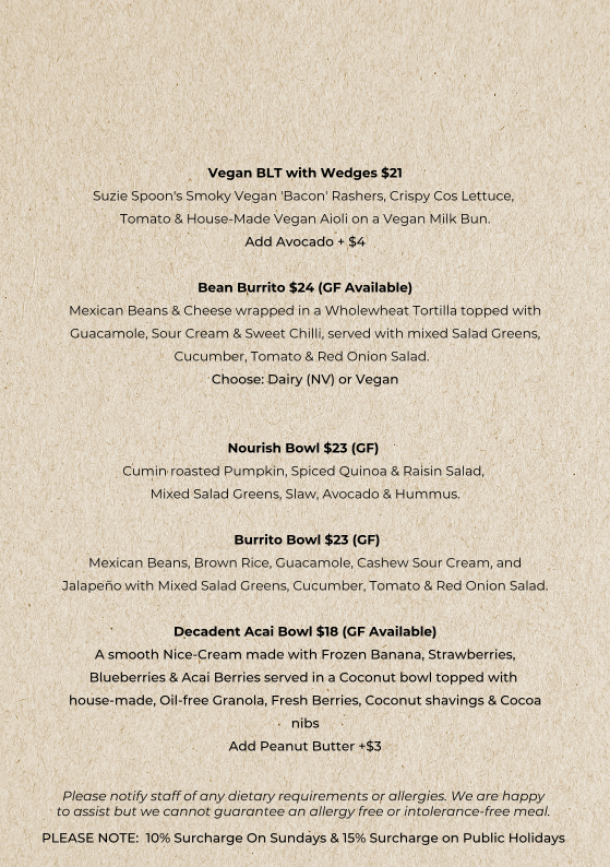 Menu, The Perfect Break Cafe