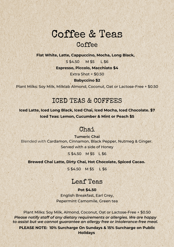 Menu, The Perfect Break Cafe