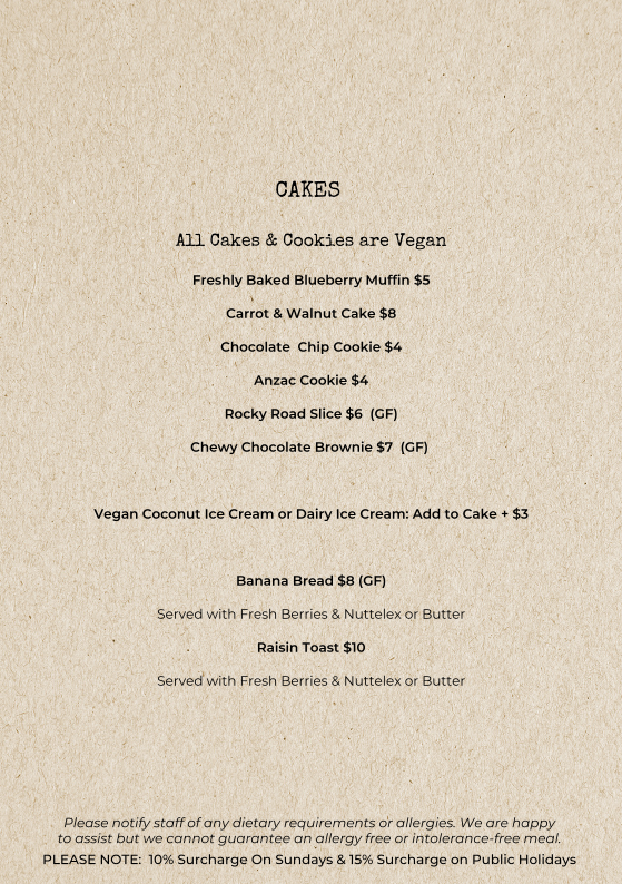 Menu, The Perfect Break Cafe
