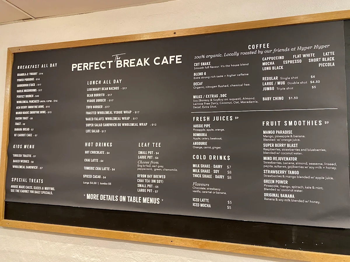 Menu, The Perfect Break Cafe