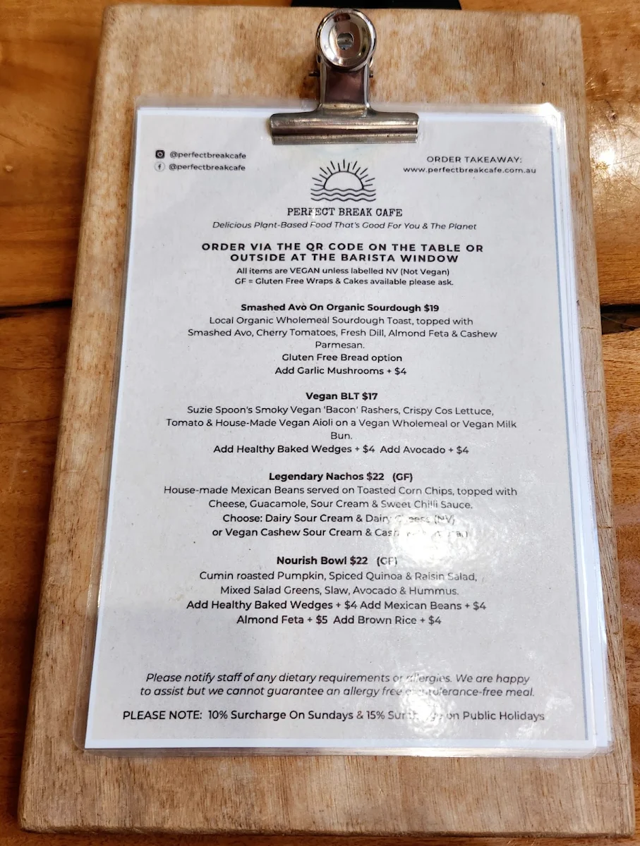 Menu, The Perfect Break Cafe