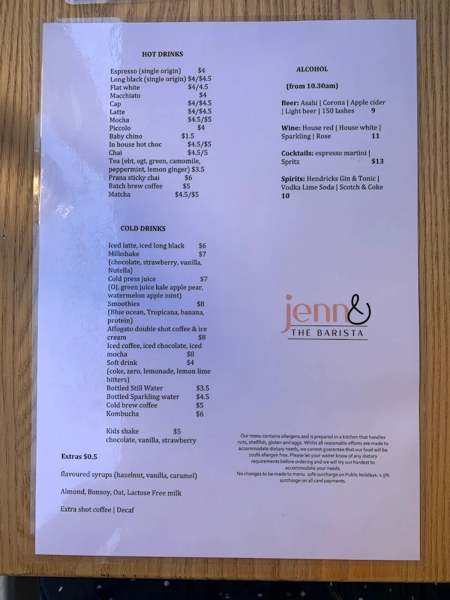 Menu, Jenn and the barista