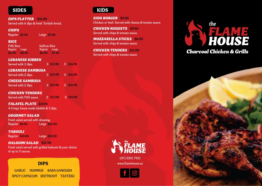 Menu, The Flame House Charcoal Chicken & Grills