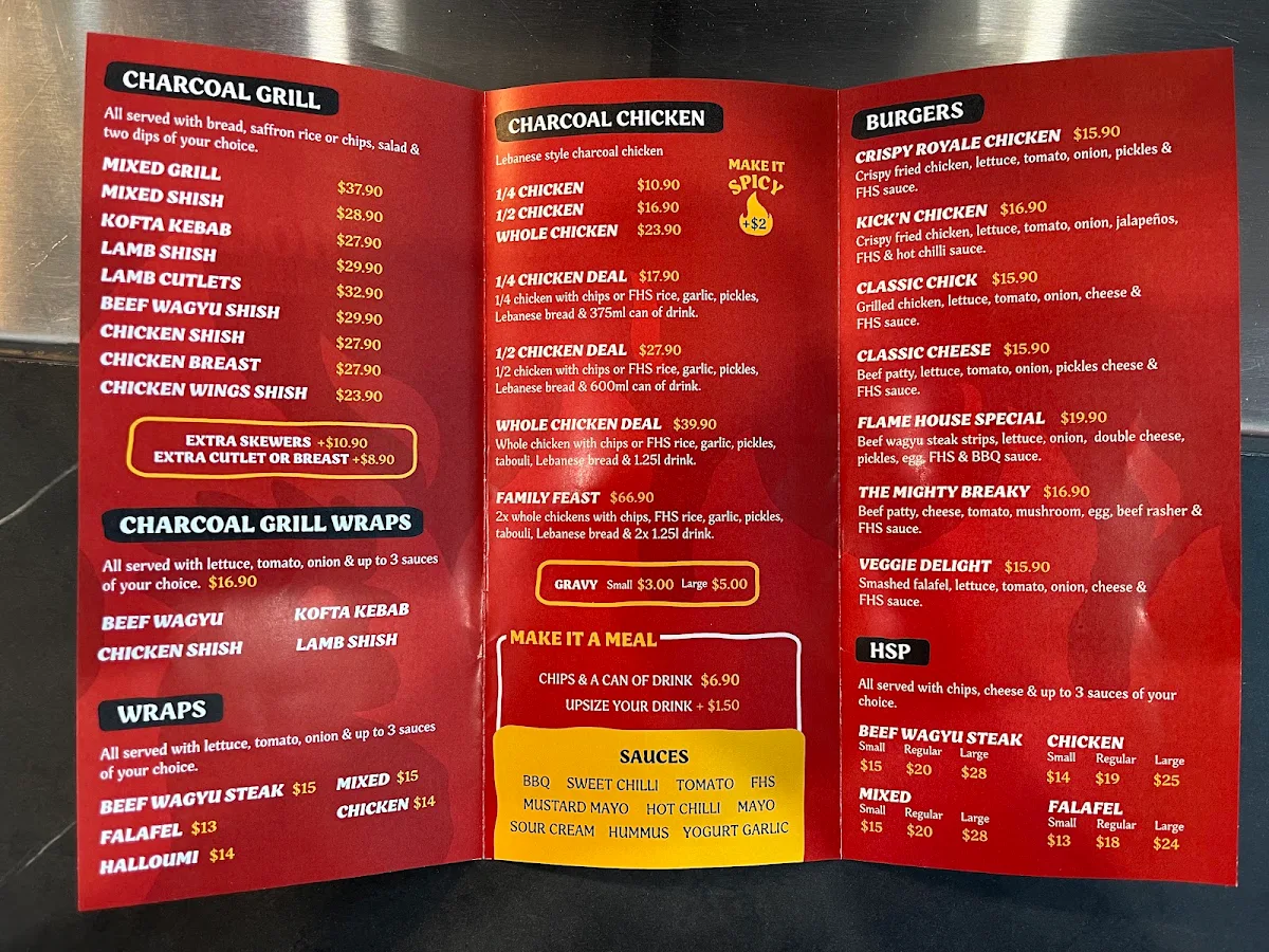Menu, The Flame House Charcoal Chicken & Grills