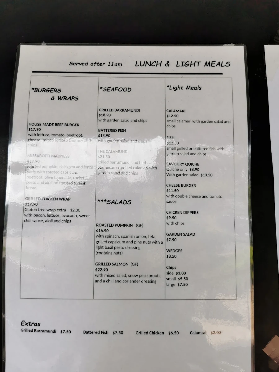 Menu, Nambucca Boatshed & Cafe