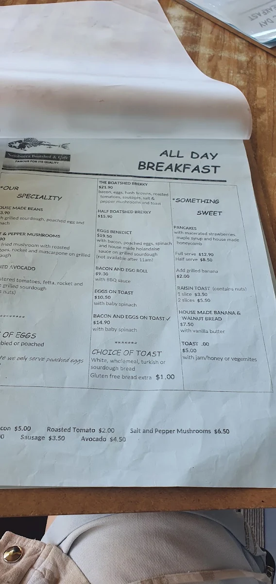 Menu, Nambucca Boatshed & Cafe