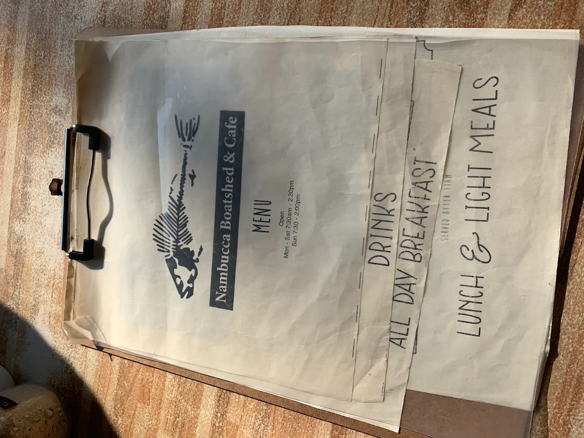 Menu, Nambucca Boatshed & Cafe