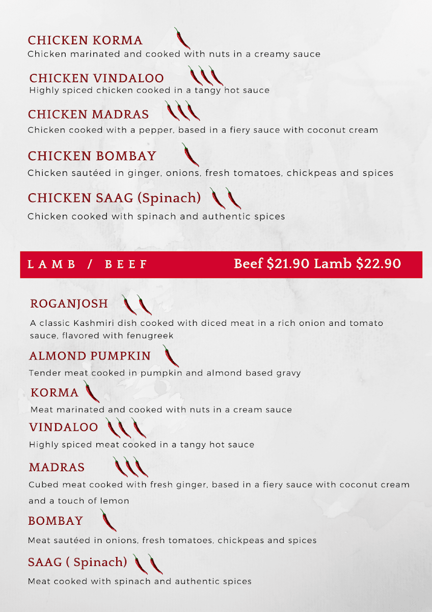 Menu, Cafe Tandoori Indian Cuisine