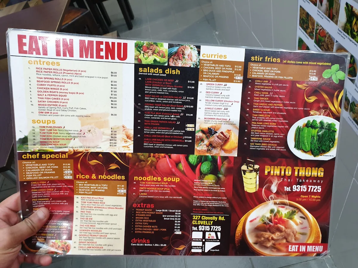 Menu, Pinto Thong Thai Restaurant