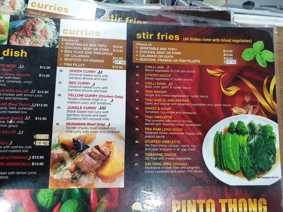 Menu, Pinto Thong Thai Restaurant