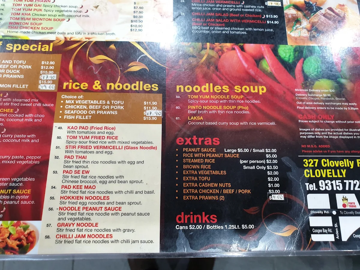 Menu, Pinto Thong Thai Restaurant