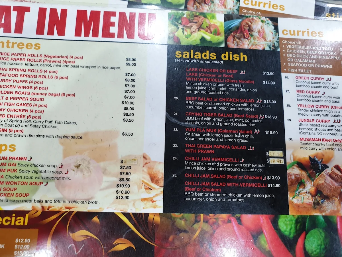 Menu, Pinto Thong Thai Restaurant