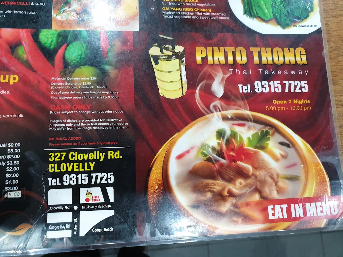 Menu, Pinto Thong Thai Restaurant