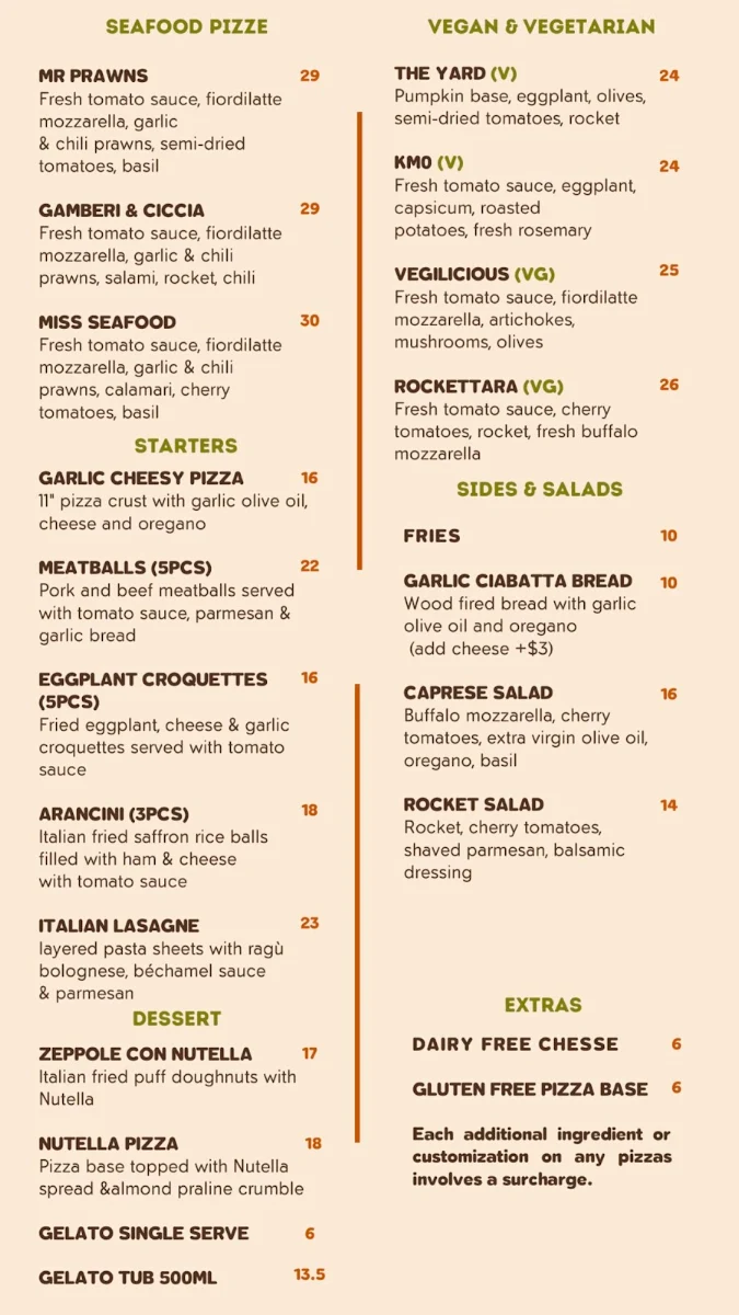 Menu, Woody's Pizza Collaroy