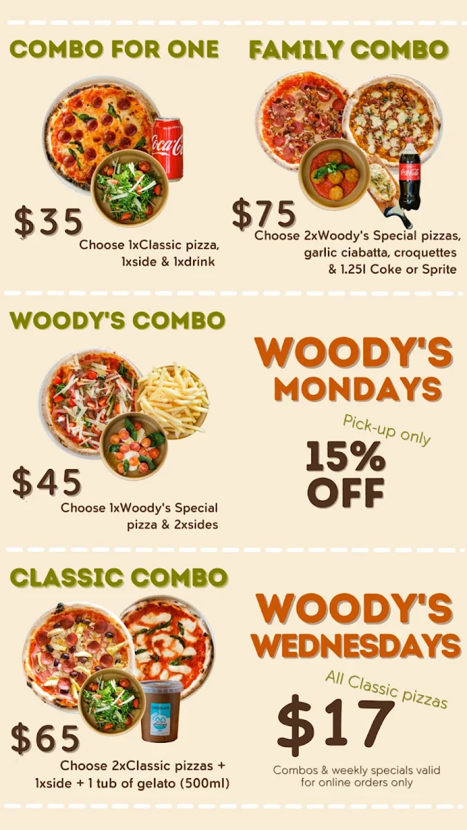 Menu, Woody's Pizza Collaroy