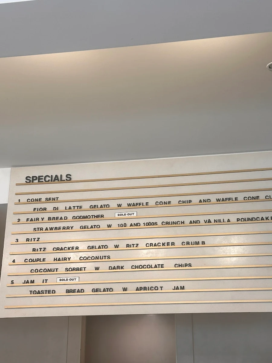 Menu, Gelato Messina Kingston