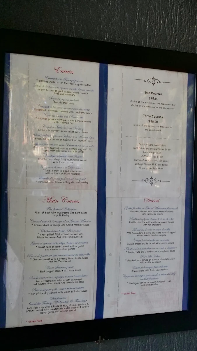 Menu, Chez Maurice Et Linda