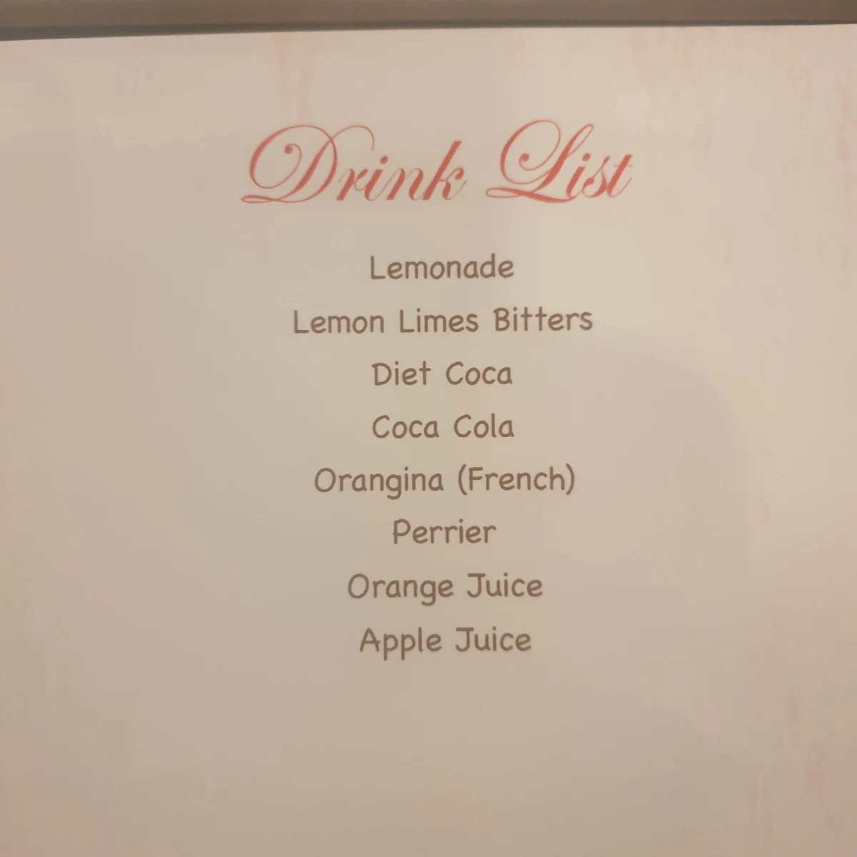 Menu, Chez Maurice Et Linda