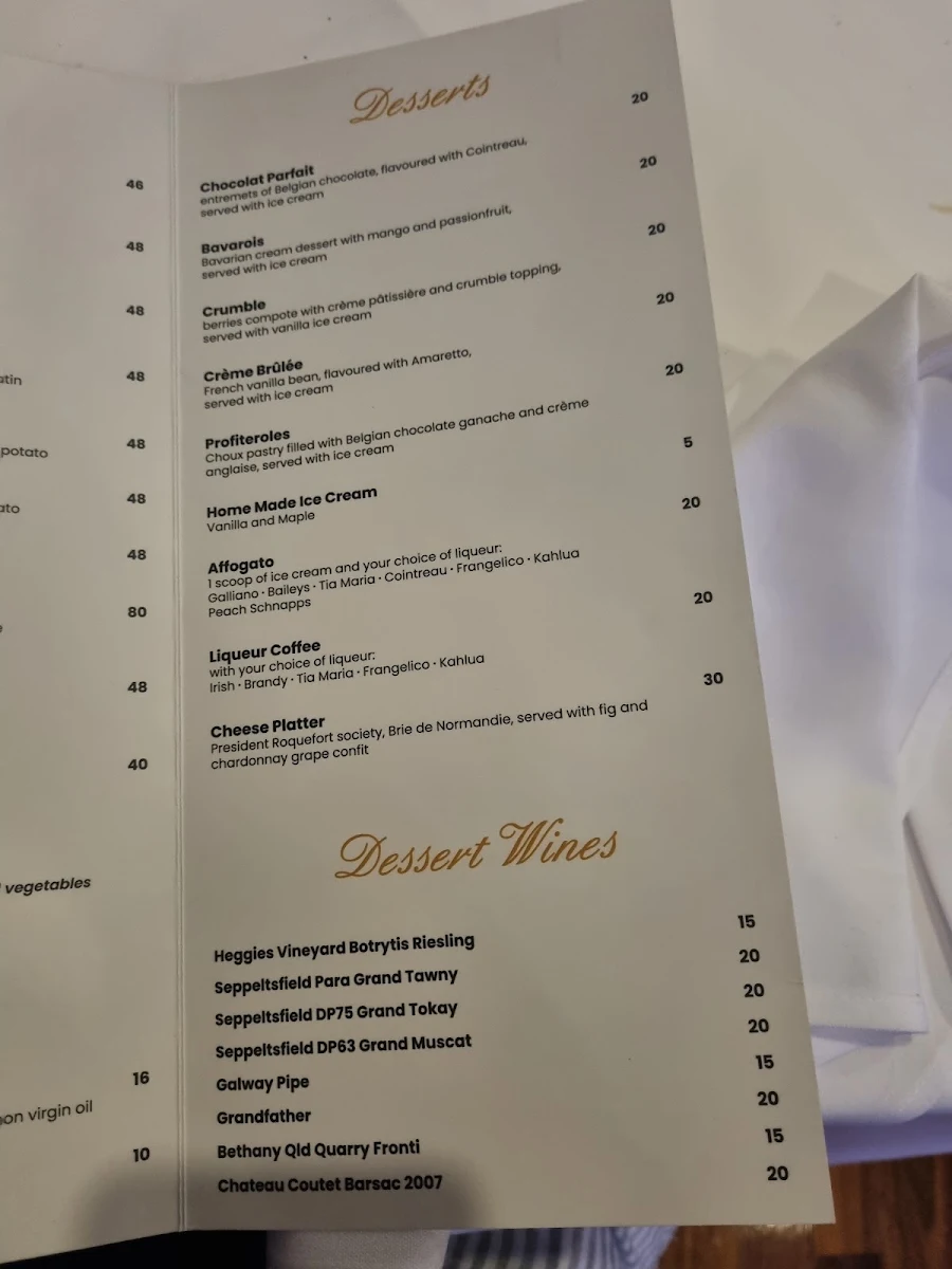 Menu, La Vue Waterfront Restaurant