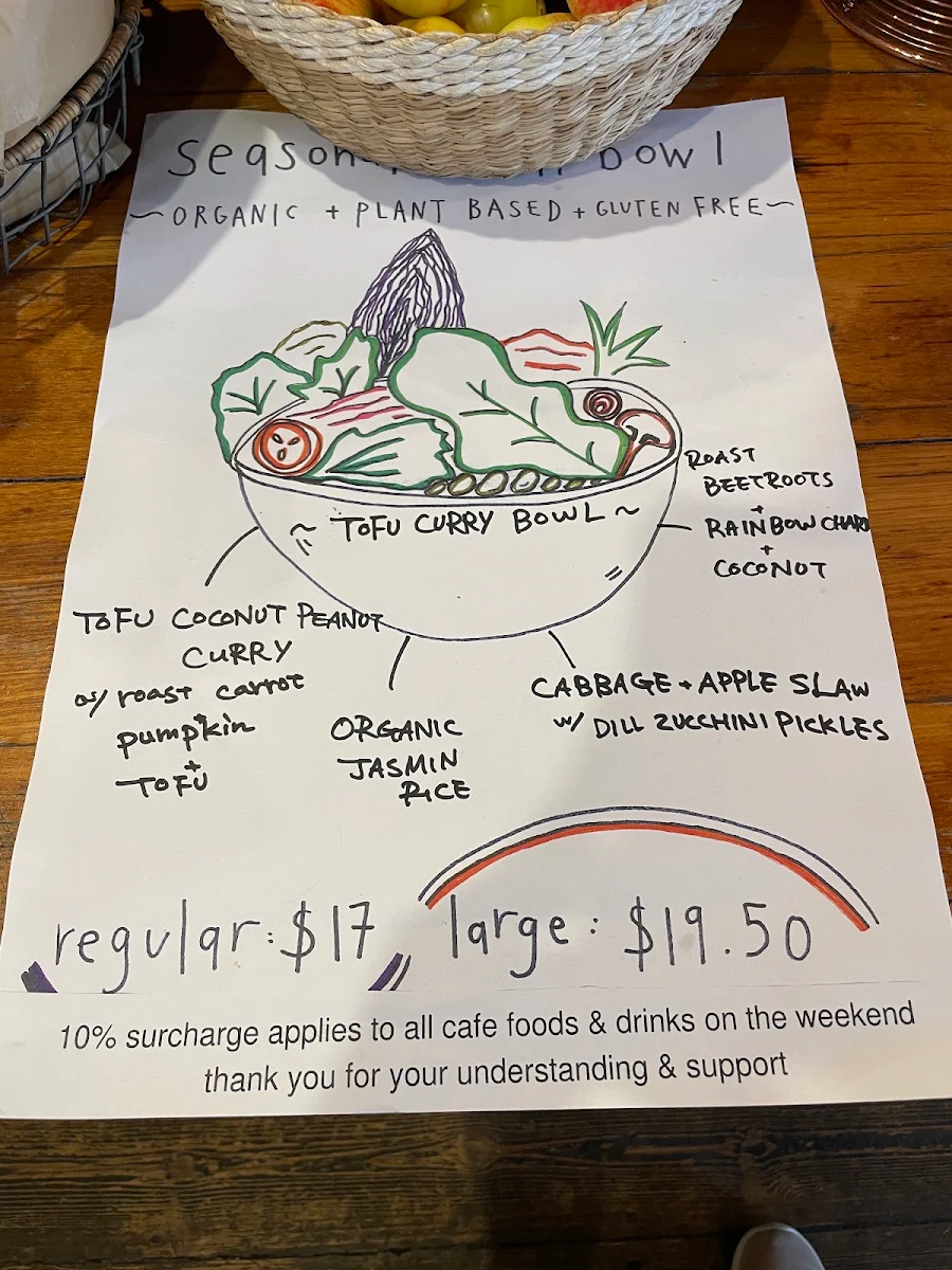 Menu, Friends of the Earth Melbourne Food Coop & Cafe