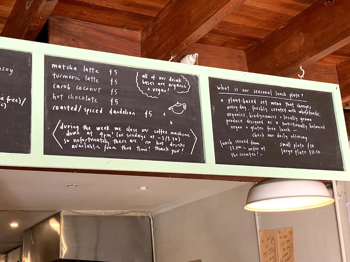 Menu, Friends of the Earth Melbourne Food Coop & Cafe