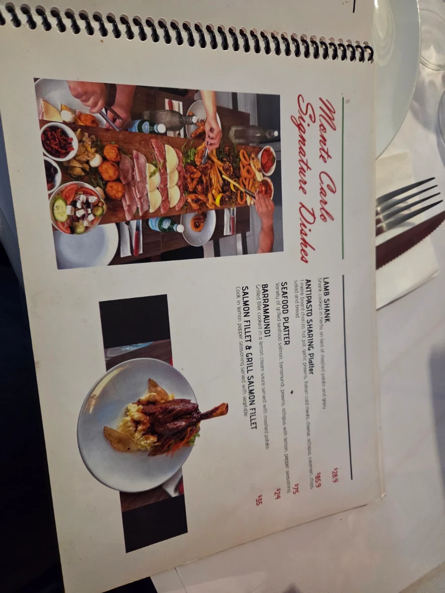 Menu, Monte Carlo Pizzeria Restaurant