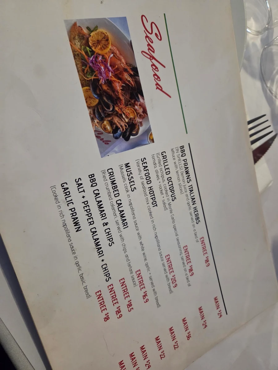 Menu, Monte Carlo Pizzeria Restaurant