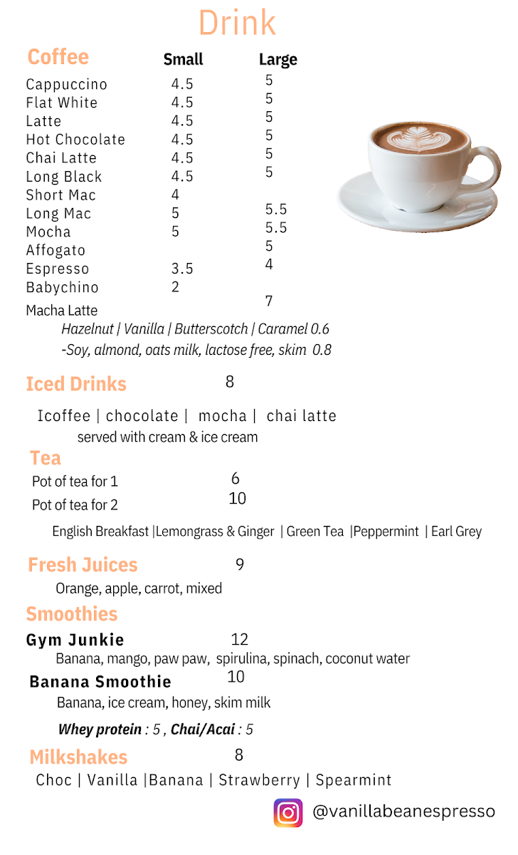 Menu, Vanilla Bean