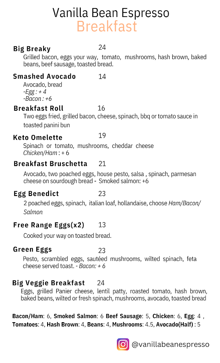 Menu, Vanilla Bean