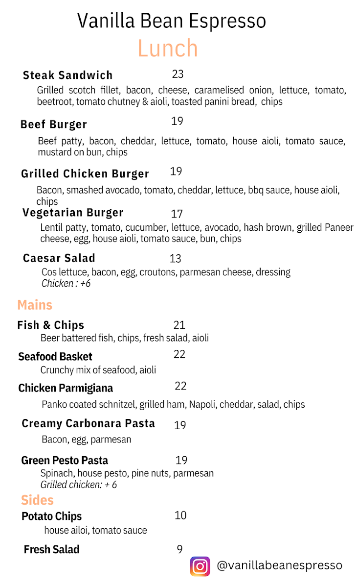 Menu, Vanilla Bean