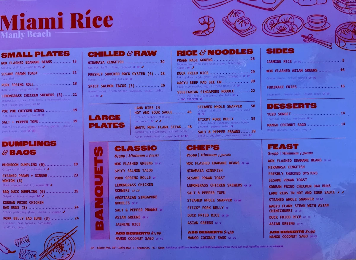 Menu, Miami Rice Manly