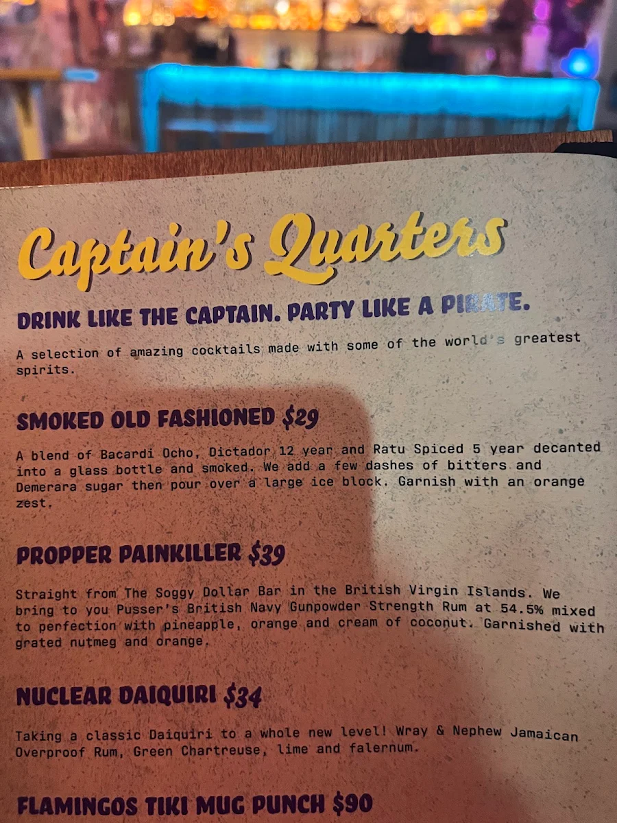 Menu, Flamingos Tiki Bar