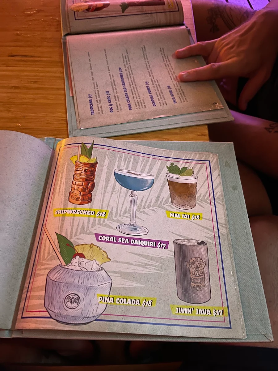 Menu, Flamingos Tiki Bar
