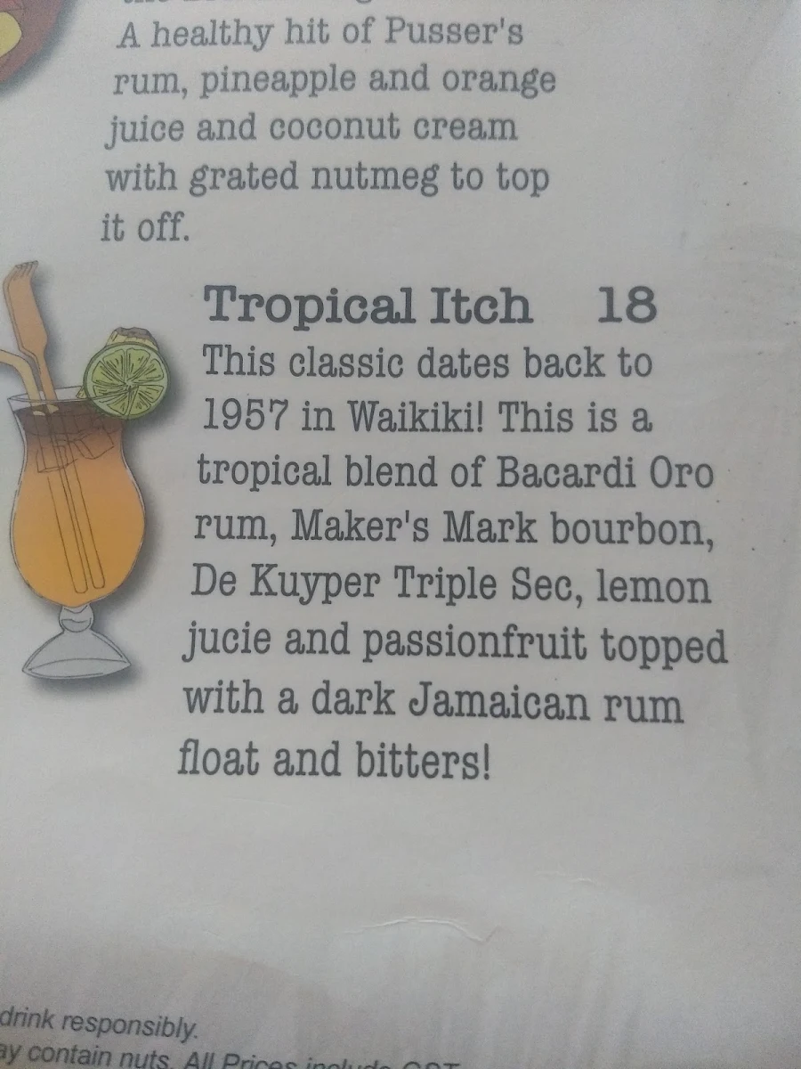 Menu, Flamingos Tiki Bar