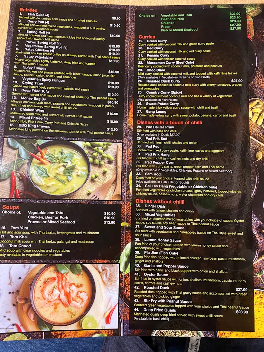 Menu, Yes I Am Thai Restaurant