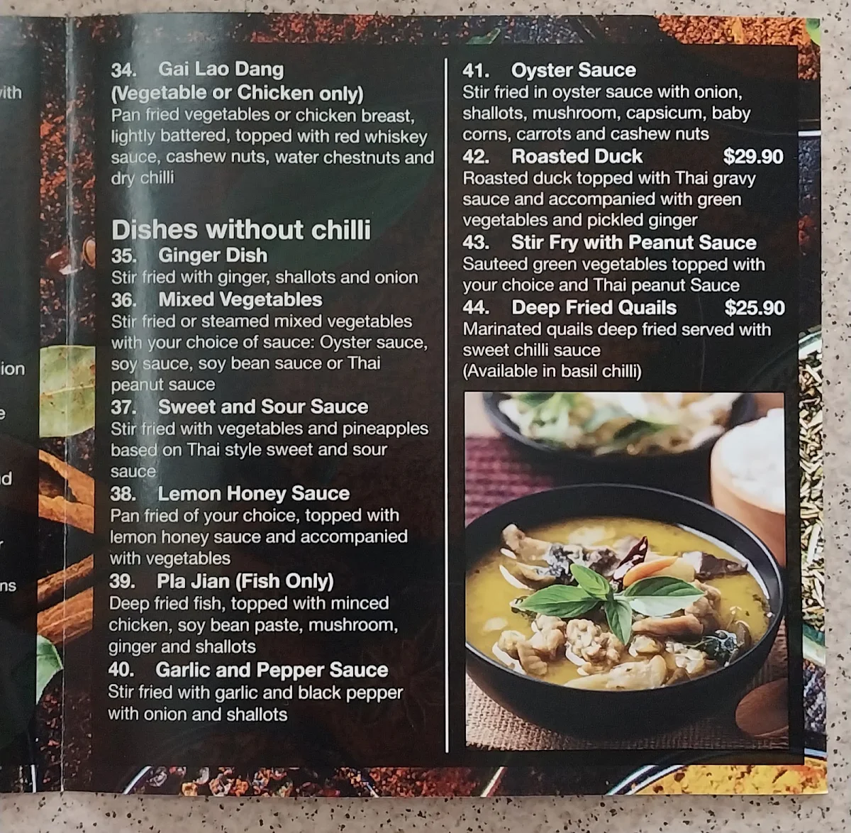 Menu, Yes I Am Thai Restaurant