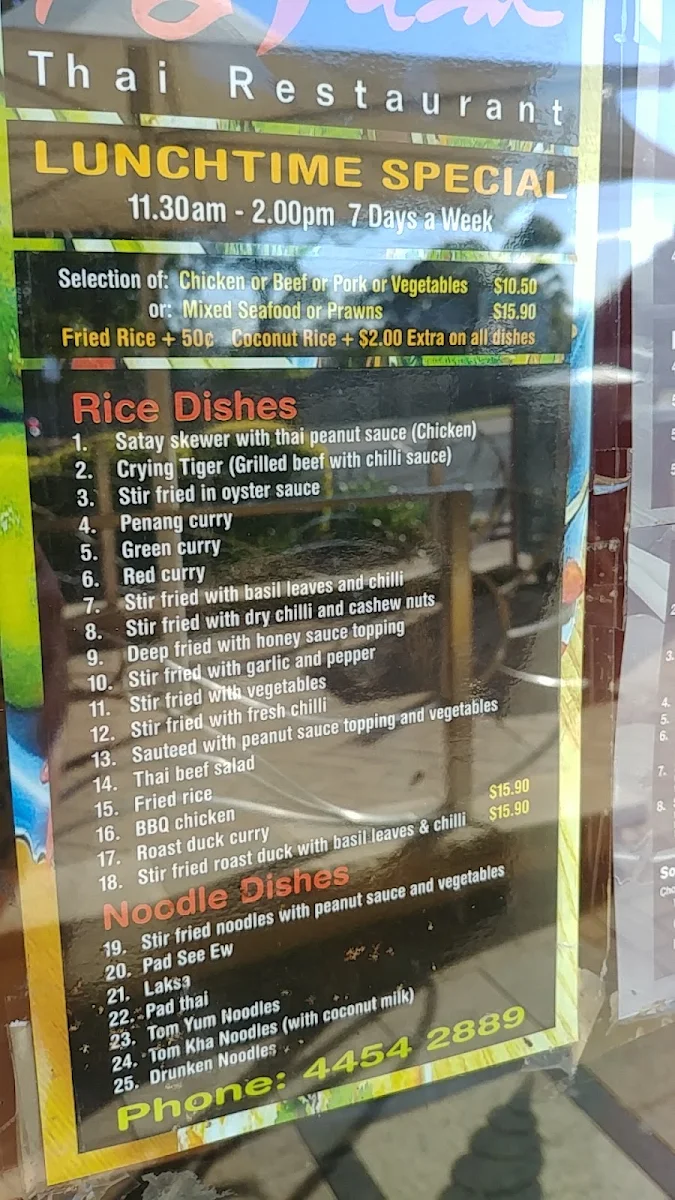 Menu, Yes I Am Thai Restaurant