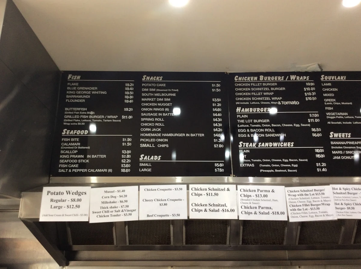 Menu, Brady Road Fish and Chips