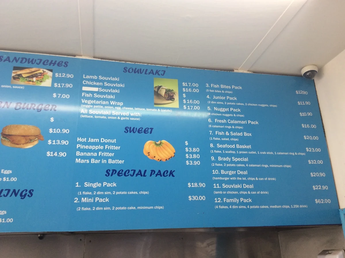 Menu, Brady Road Fish and Chips