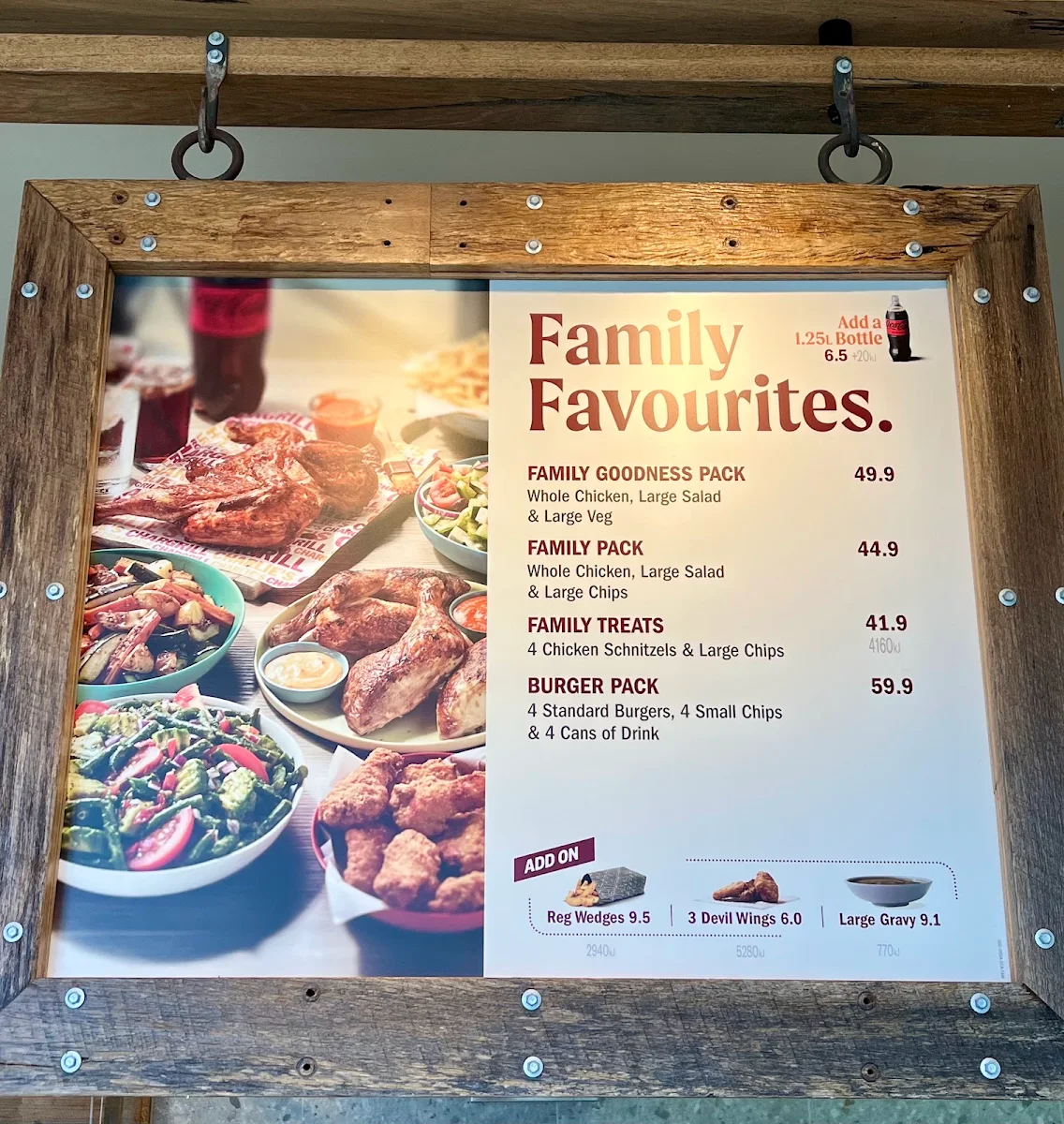 Menu, Chargrill Charlie's Sydney Olympic Park