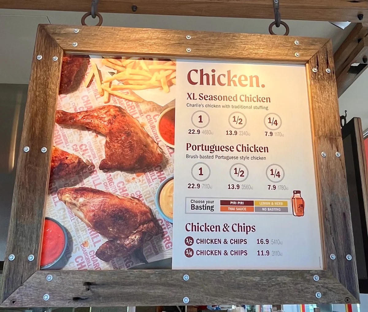 Menu, Chargrill Charlie's Sydney Olympic Park