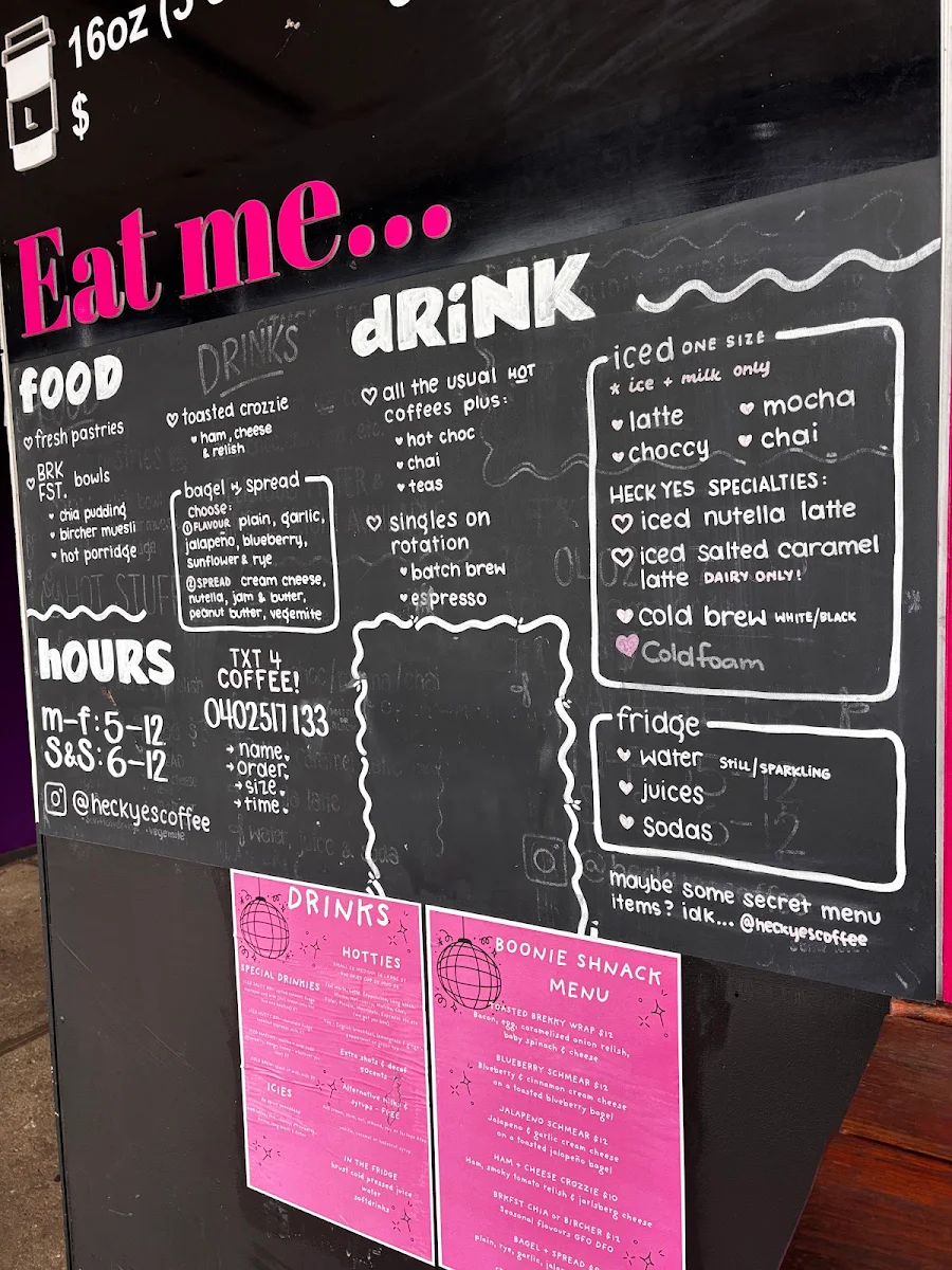Menu, Heck Yes Coffee