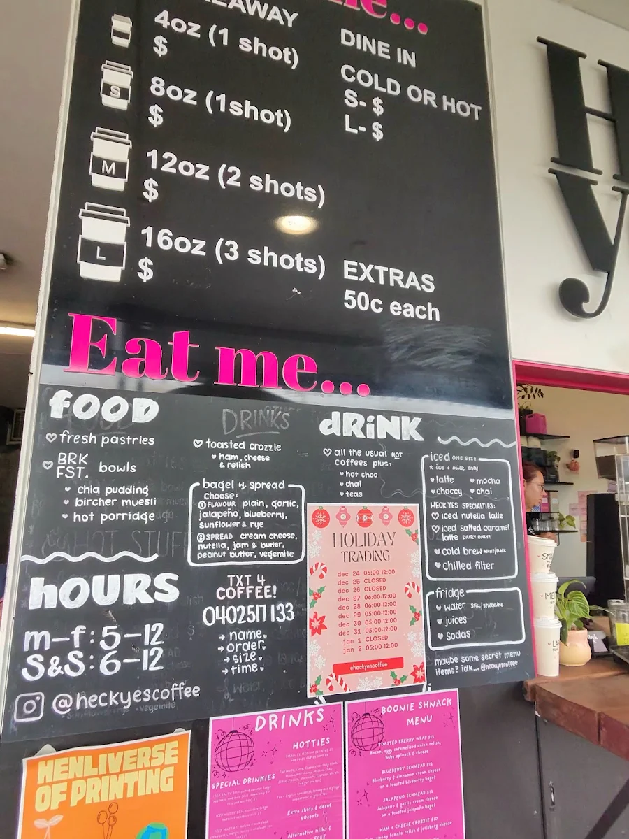 Menu, Heck Yes Coffee