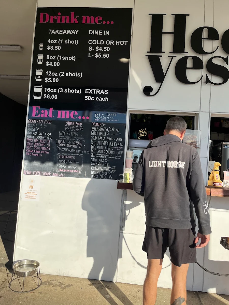 Menu, Heck Yes Coffee