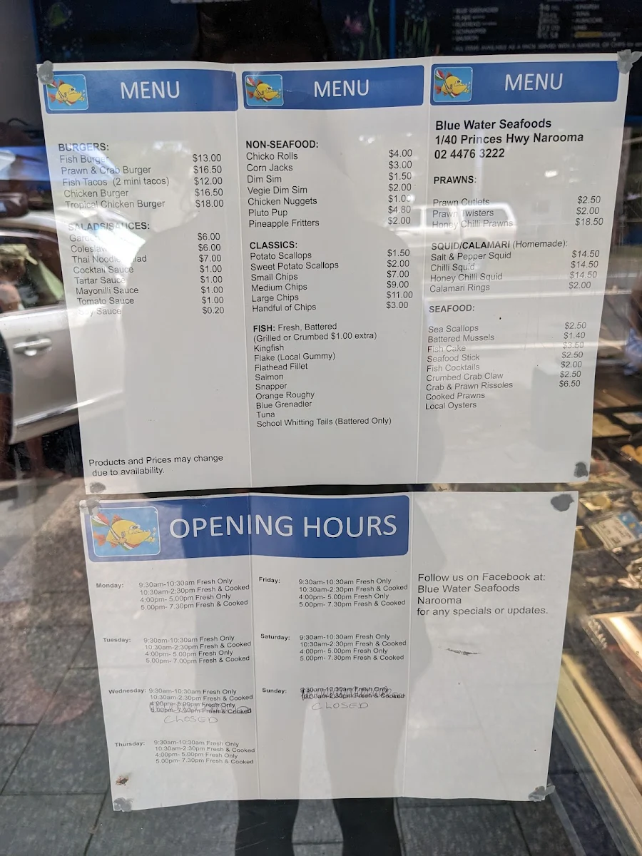 Menu, Blue Water Seafoods
