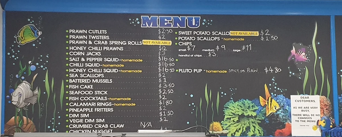 Menu, Blue Water Seafoods